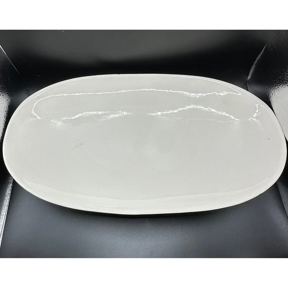 Handcrafted Cream White Ceramic Oval Serving Platter Stoneware 15in set is 2